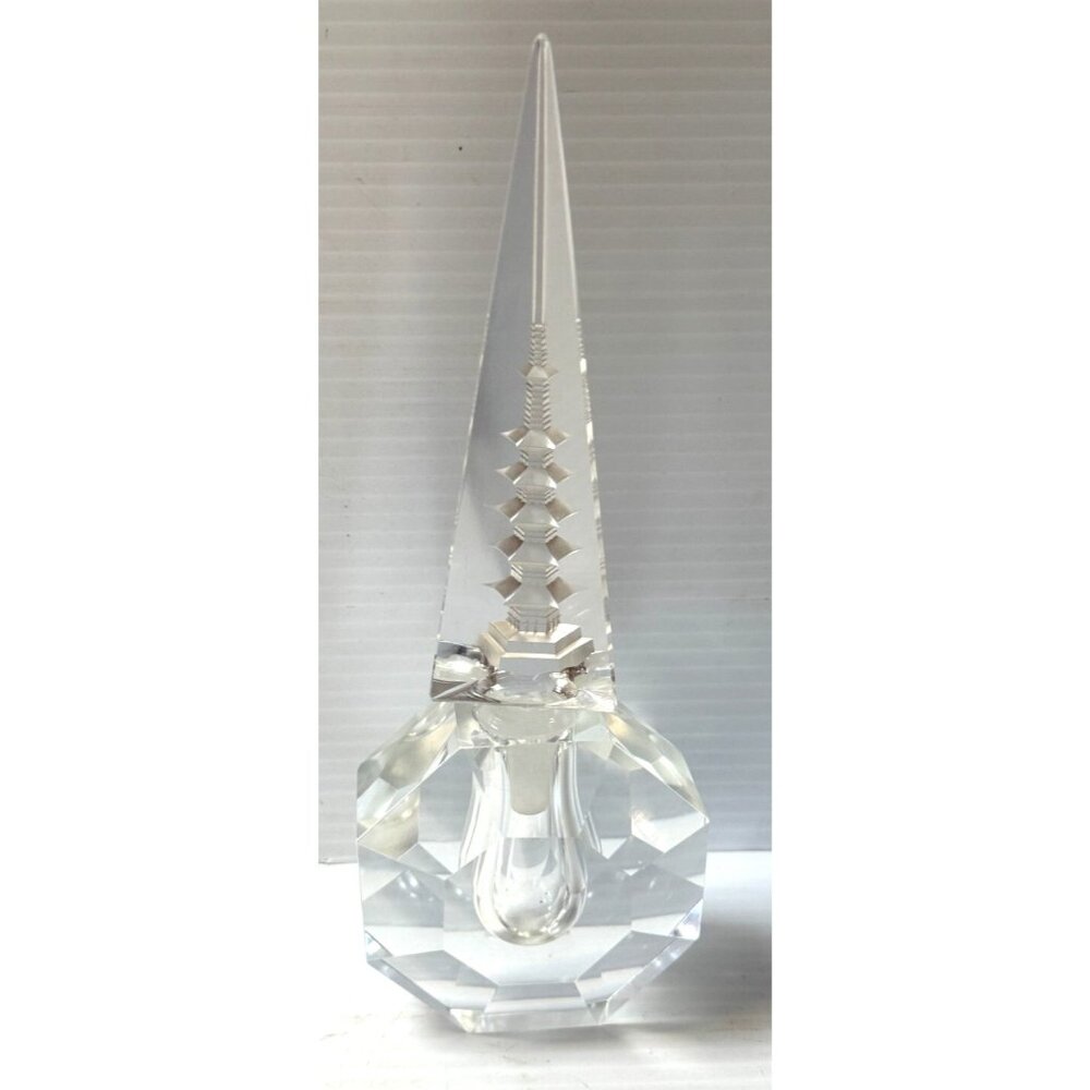 Vintage Hand Cut Crystal Japanese Pagoda Perfume Bottle Art Deco 9.5” Pristine